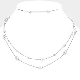Pearl Station Double Layered Necklace