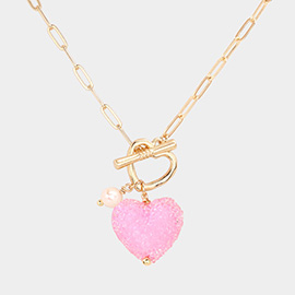 Heart Pearl Pendant Toggle Necklace