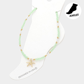 Metal Starfish Charm Faceted Beaded Anklet