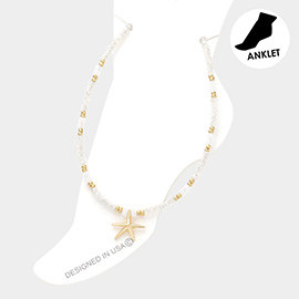 Metal Starfish Charm Faceted Beaded Anklet