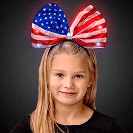 LED Light Up American USA Flag Bow Headband