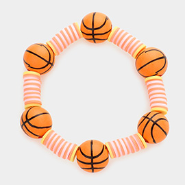 Basketball Accented Heishi Beaded Stretch Bracelet