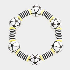 Soccer Accented Heishi Beaded Stretch Bracelet