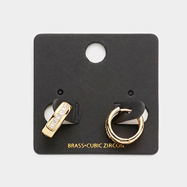CZ Embellished Brass Metal Huggie Hoop Earrings