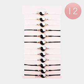 12PCS - Ying Yang Accented Adjustable Bracelets