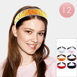 12PCS - Pearl Trimmed Patterned Headbands