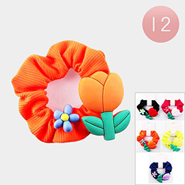 12PCS - Tulip Flower Accented Scrunchies Hair Bands