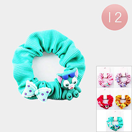 12PCS - Bow Animal Character Accented Scrunchies Hair Bands