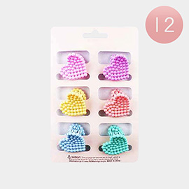 12 Set of 6 - Bubble Textured Heart Mini Hair Claw Clips