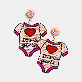 Felt Back It's a Girl Message Heart Pointed Baby bodysuit Dangle Earrings