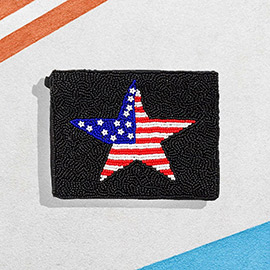 American USA Flag Star Seed Beaded Mini Pouch Bag