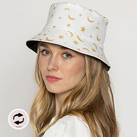 Reversible Crescent Moon Star Patterned Bucket Hat