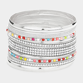12PCS - Stackable Stone Embellished Metal Bangle Bracelets