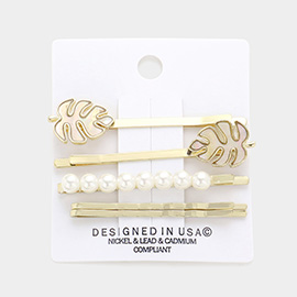 5PCS - Mother of Pearl Tropical Leaf Pearl Bobby Pin Hair Clips