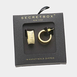 Secret Box _ 14K Gold Dipped Textured Metal Hoop Earrings