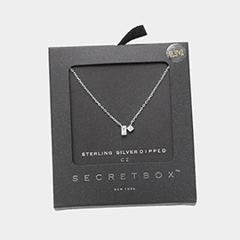 Secret Box _ Sterling Silver Dipped CZ Baguette Square Stone Pendant Necklace