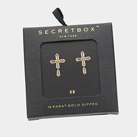 Secret Box _ 14K Gold Dipped CZ Cross Stud Earrings