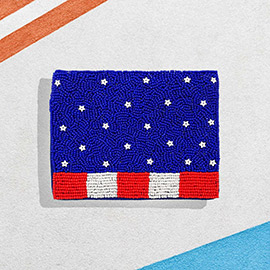 American USA Flag Seed Beaded Mini Pouch Bag