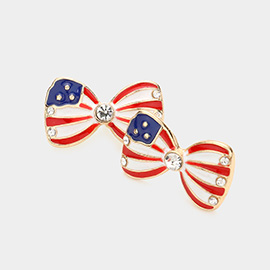 Stone Embellished American USA Flag Bow Stud Earrings