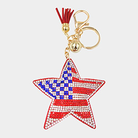 Bling American USA Flag Star Tassel Keychain