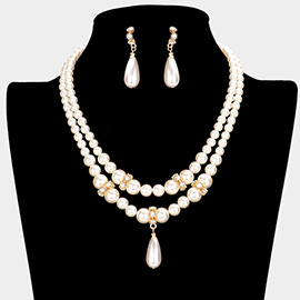 Teardrop Pearl Pendant Double Layered Necklace