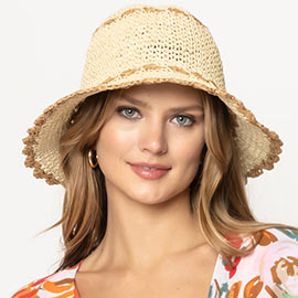 Color Trimmed Straw Bucket Sun Hat