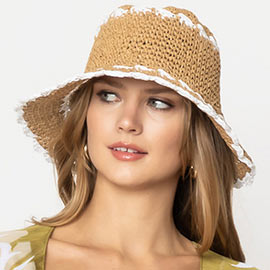 Color Trimmed Straw Bucket Sun Hat