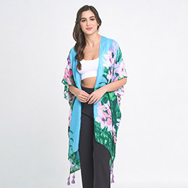 Floral Patterned Cover Up Kimono Poncho