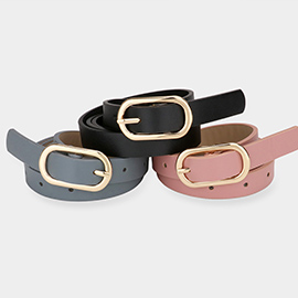 3PCS - Metal Oval Buckle Faux Leather Belts