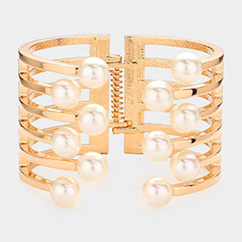 Pearl Accented Hinged Cuff Bracelet