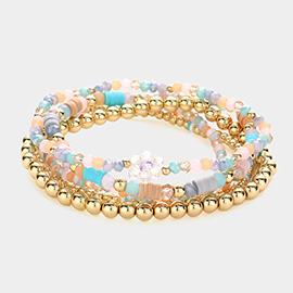 5PCS - Metal Ball Faceted Heishi Beaded Stretch Bracelets