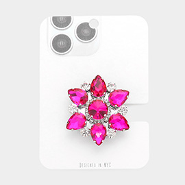 Teardrop Stone Accented Flower Adhesive Phone Grip and Stand