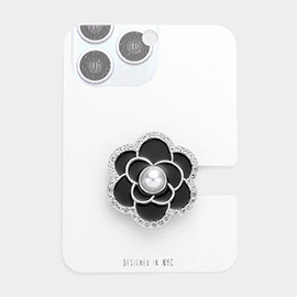 Pearl Centered Enamel Flower Adhesive Phone Grip and Stand