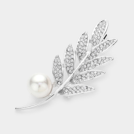 Pearl Accented Leaf Cluster Pin Brooch