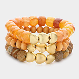 3PCS - Heart Pointed Natural Stone Wood Ball Stretch Bracelets