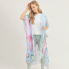 Abstract Floral Patterned Cover Up Kimono Poncho