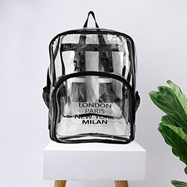 London Paris New York Milan City Name Printed Transparent Backpack Bag