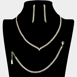3PCS - Crystal Rhinestone Marquise Necklace Jewelry Set