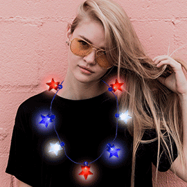 Light Up American USA Flag Star Long Necklace