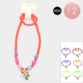12 Set of 2 - Unicorn Pendant Beaded Kids Necklaces
