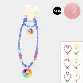 12 Set of 2 - Smile Flower Pendant Beaded Kids Necklaces