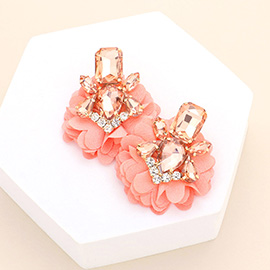 Multi Stone Embellished Fabric Cluster Earrings