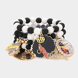 5PCS - Queen Message Afro Girl Charm Beaded Stretch Bracelets