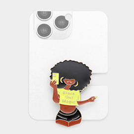 Black Girl Magic Message Enamel Afro Adhesive Phone Grip and Stand