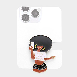 Black Girl Magic Message Enamel Afro Adhesive Phone Grip and Stand