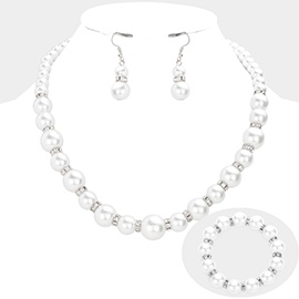 Stone Ring Pearl Necklace / Stretch Bracelet Set