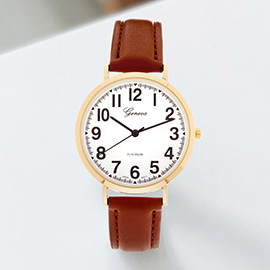 Round Dial Faux Leather Band Watch