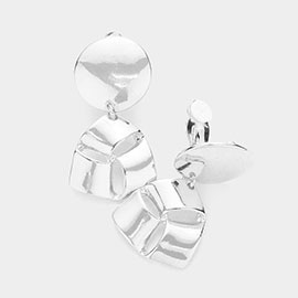 Cut Out Abstract Metal Link Dangle Clip on Earrings