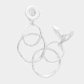 Irregular Open Metal Circle Link Dangle Clip on Earrings