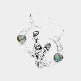 Abalone Heart Pointed Metal Crescent Moon Mermaid Dangle Earrings